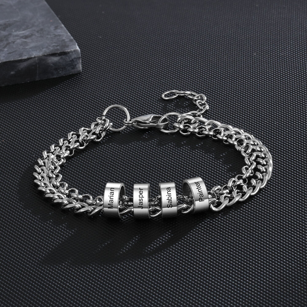 Men's Engraved 4 Beads Bracelet