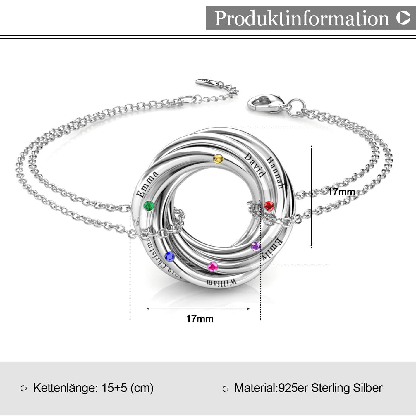 Russische 6 Ringe Armbänder mit 6 Geburtssteinen