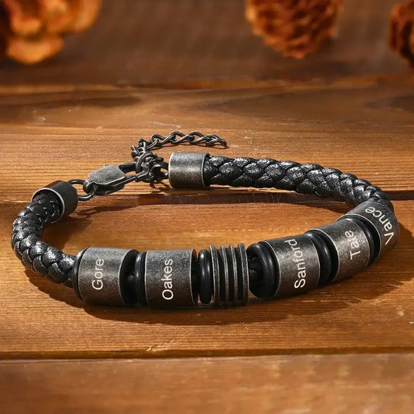 Geflochtenes personalisiertes Herren-Lederarmband | Herren-Namensarmband