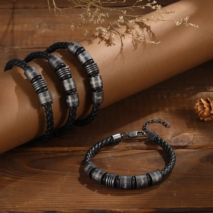 Geflochtenes personalisiertes Herren-Lederarmband | Herren-Namensarmband