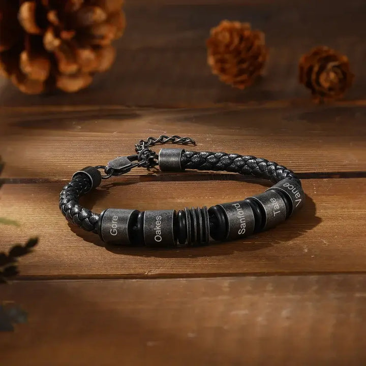 Geflochtenes personalisiertes Herren-Lederarmband | Herren-Namensarmband