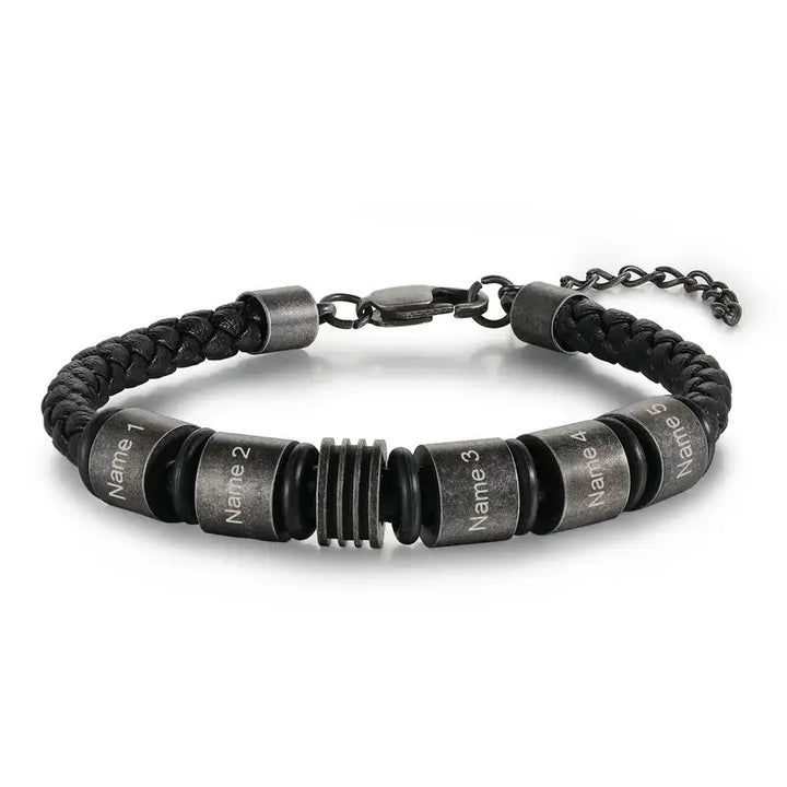 Geflochtenes personalisiertes Herren-Lederarmband | Herren-Namensarmband