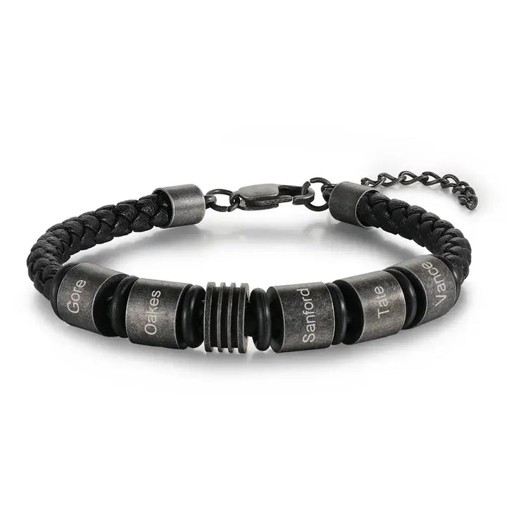 Geflochtenes personalisiertes Herren-Lederarmband | Herren-Namensarmband