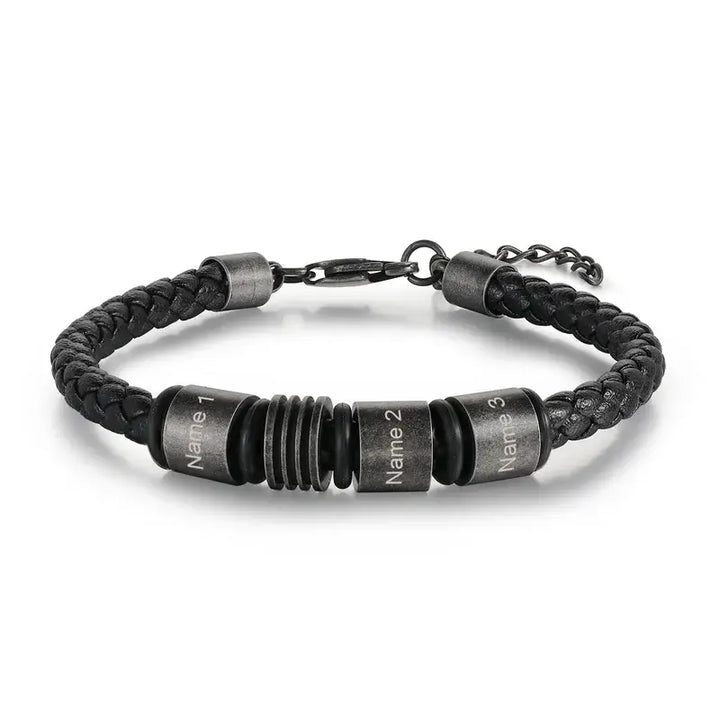 Geflochtenes personalisiertes Herren-Lederarmband | Herren-Namensarmband