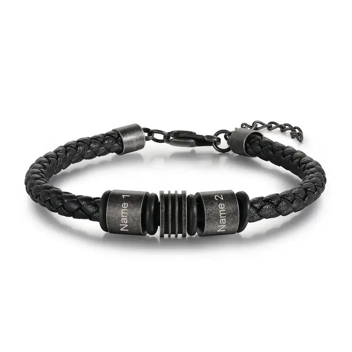 Geflochtenes personalisiertes Herren-Lederarmband | Herren-Namensarmband
