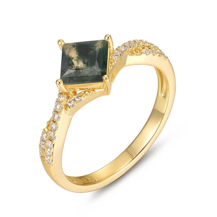 Grüner Moosachat Ring in Prinzessinnenform