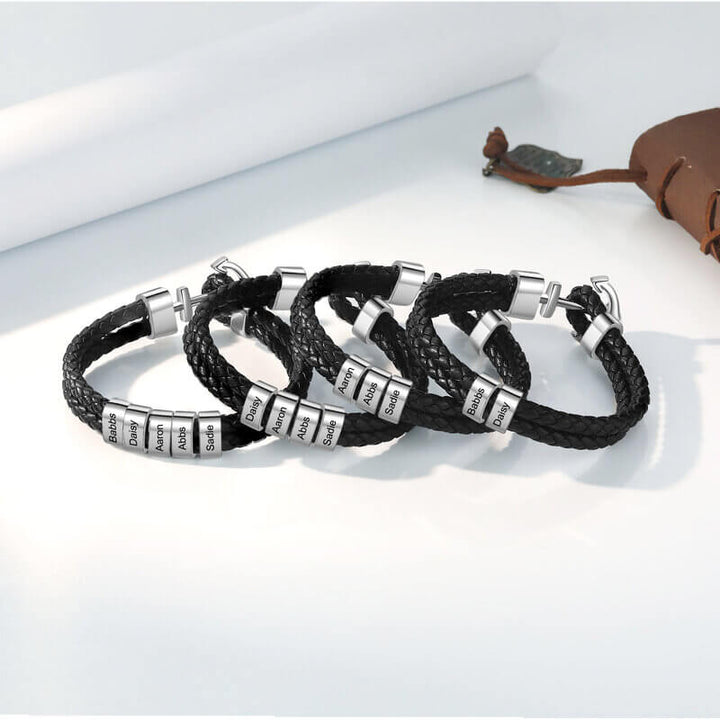 Herrenleder personalisierte gravierte Perlen Ankerarmband | 2-5 Perlen