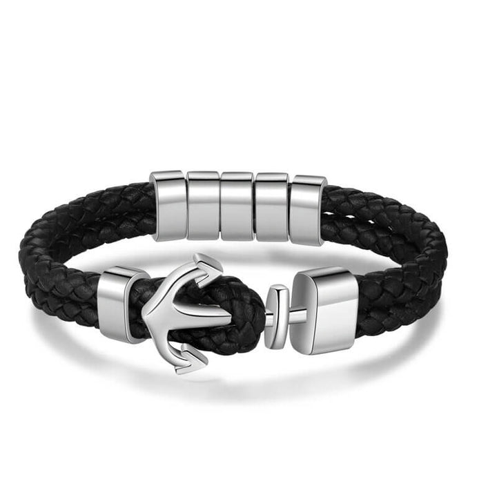 Herrenleder personalisierte gravierte Perlen Ankerarmband | 2-5 Perlen