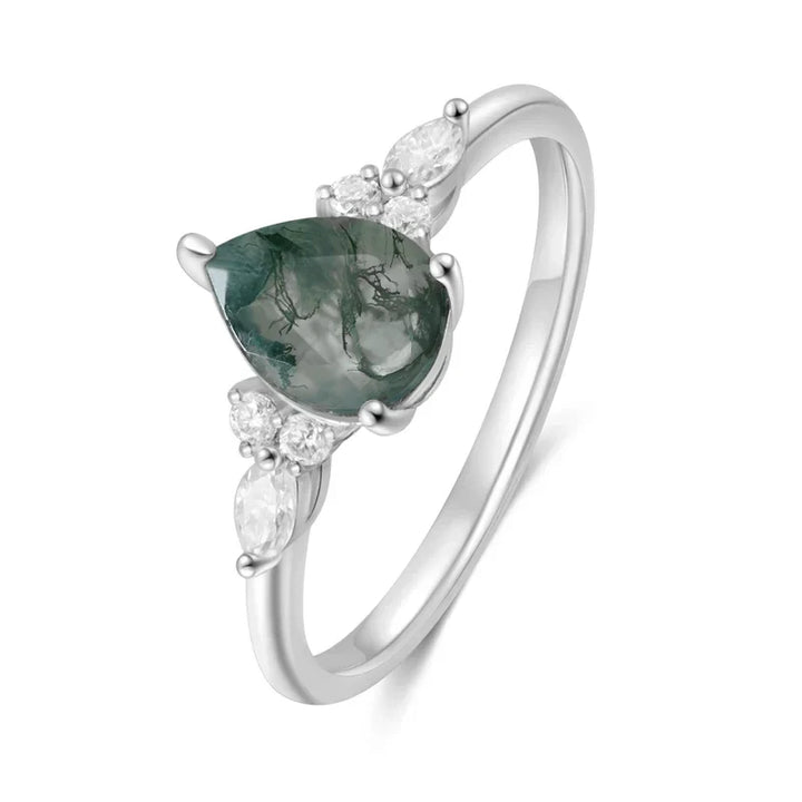 Moosachat Ring Birnenförmig - Silber/Roségold/Gelbgold