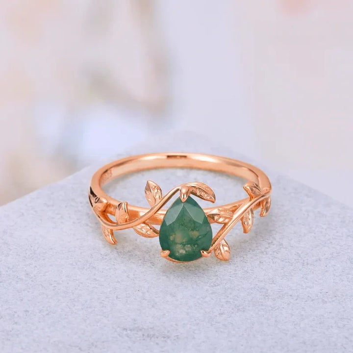 Moosachat Ring Birnenschliff Sterling Silber