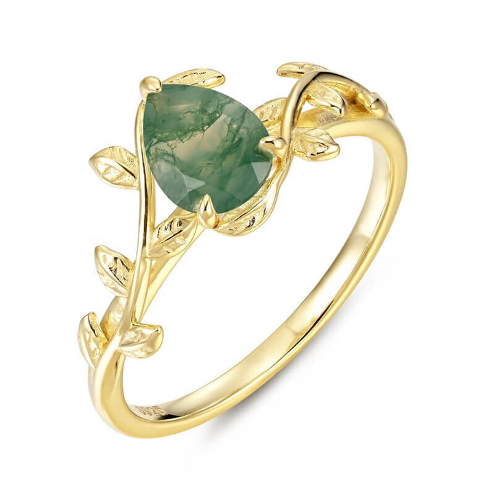 Moosachat Ring Birnenschliff Sterling Silber