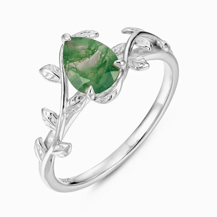 Moosachat Ring Birnenschliff Sterling Silber