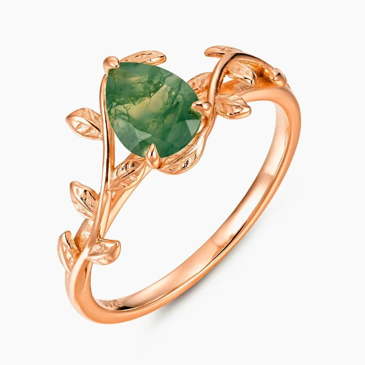 Moosachat Ring Birnenschliff Sterling Silber