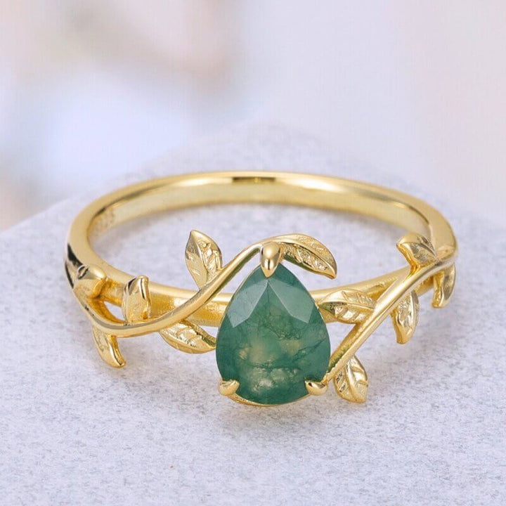 Moosachat Ring Birnenschliff Sterling Silber