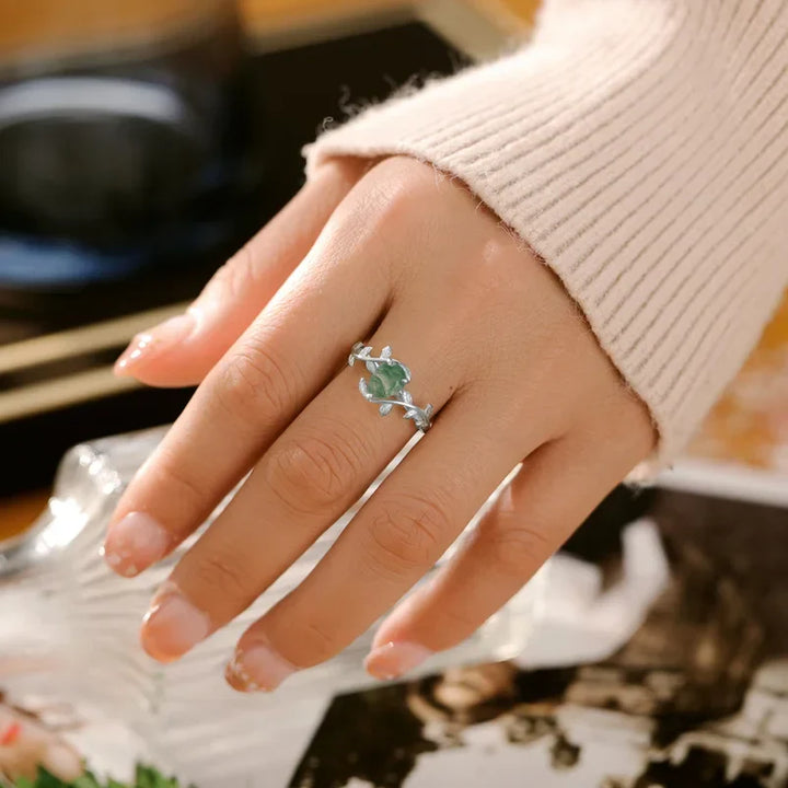 Moosachat Ring Birnenschliff Sterling Silber