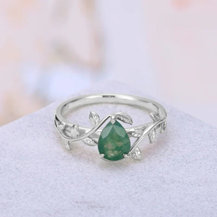 Moosachat Ring Birnenschliff Sterling Silber