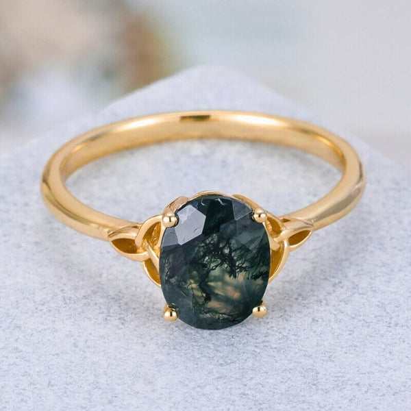 Moosachat Ring Oval geformt Sterling Silber