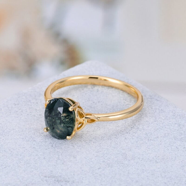 Moosachat Ring Oval geformt Sterling Silber