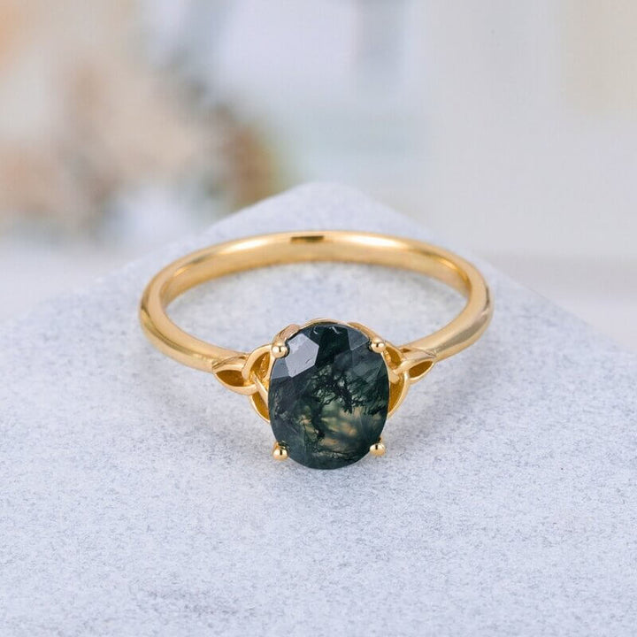 Moosachat Ring Oval geformt Sterling Silber