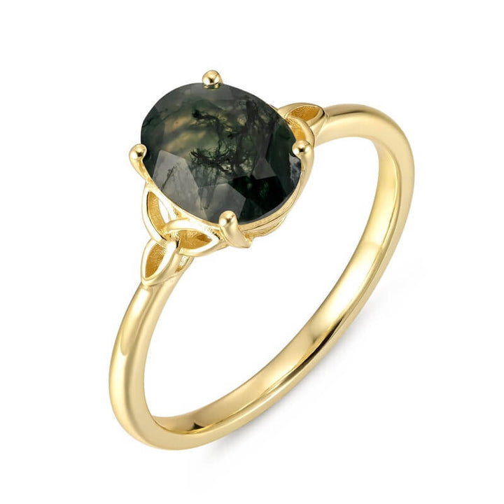 Moosachat Ring Oval geformt Sterling Silber