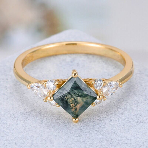 Moosachat Ring Prinzessschliff Sterling Silber