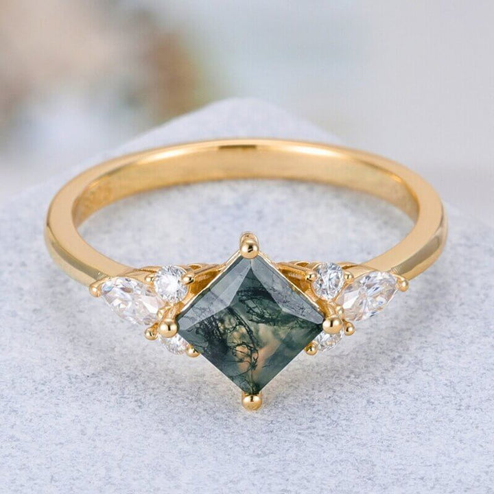 Moosachat Ring Prinzessschliff Sterling Silber