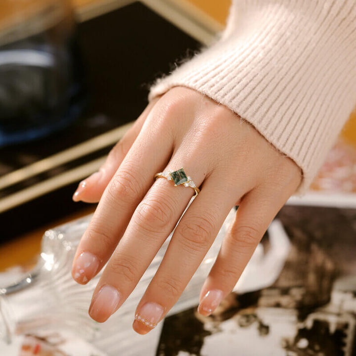 Moosachat Ring Prinzessschliff Sterling Silber