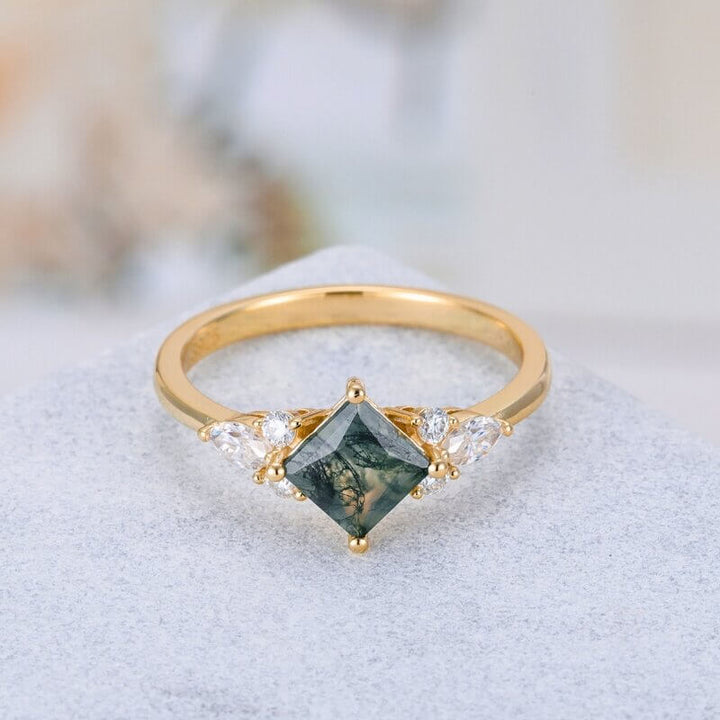 Moosachat Ring Prinzessschliff Sterling Silber