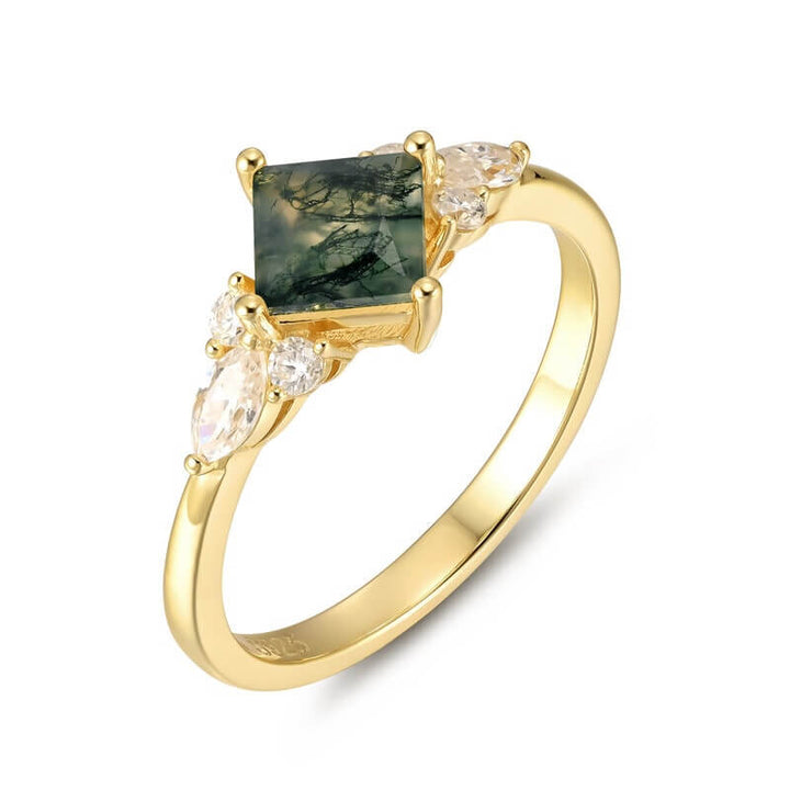 Moosachat Ring Prinzessschliff Sterling Silber