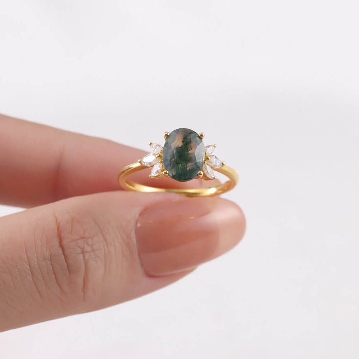 Natürlicher Moosachat Ring Oval geformt Sterling Silber