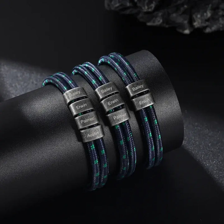Personalisiertes Herrenarmband | Namensgravurarmband für Männer | Herrenarmband aus Nylonschnur