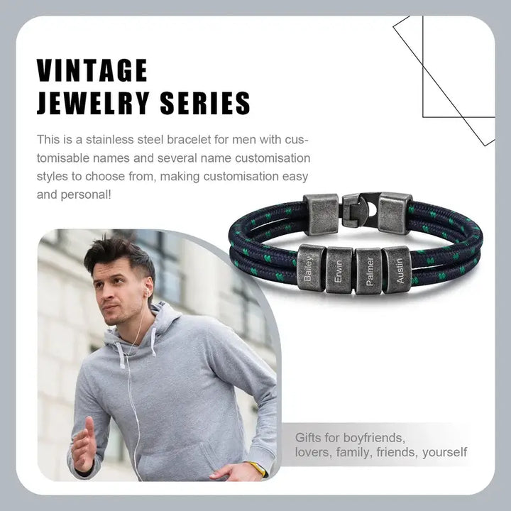 Personalisiertes Herrenarmband | Namensgravurarmband für Männer | Herrenarmband aus Nylonschnur