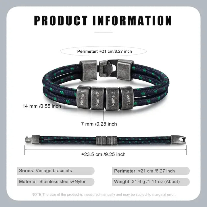 Personalisiertes Herrenarmband | Namensgravurarmband für Männer | Herrenarmband aus Nylonschnur