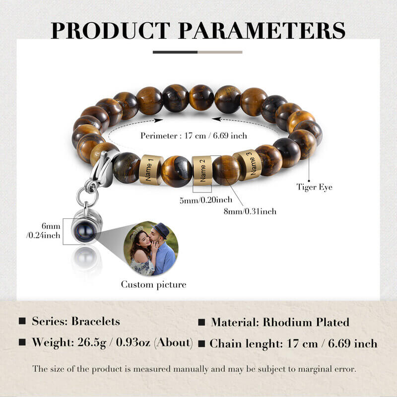 Tigerauge-Steinarmband mit 3 Namensperlen