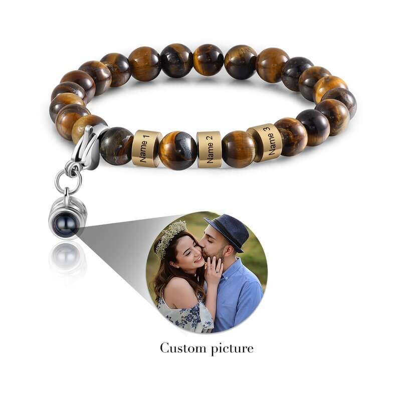 Tigerauge-Steinarmband mit 3 Namensperlen