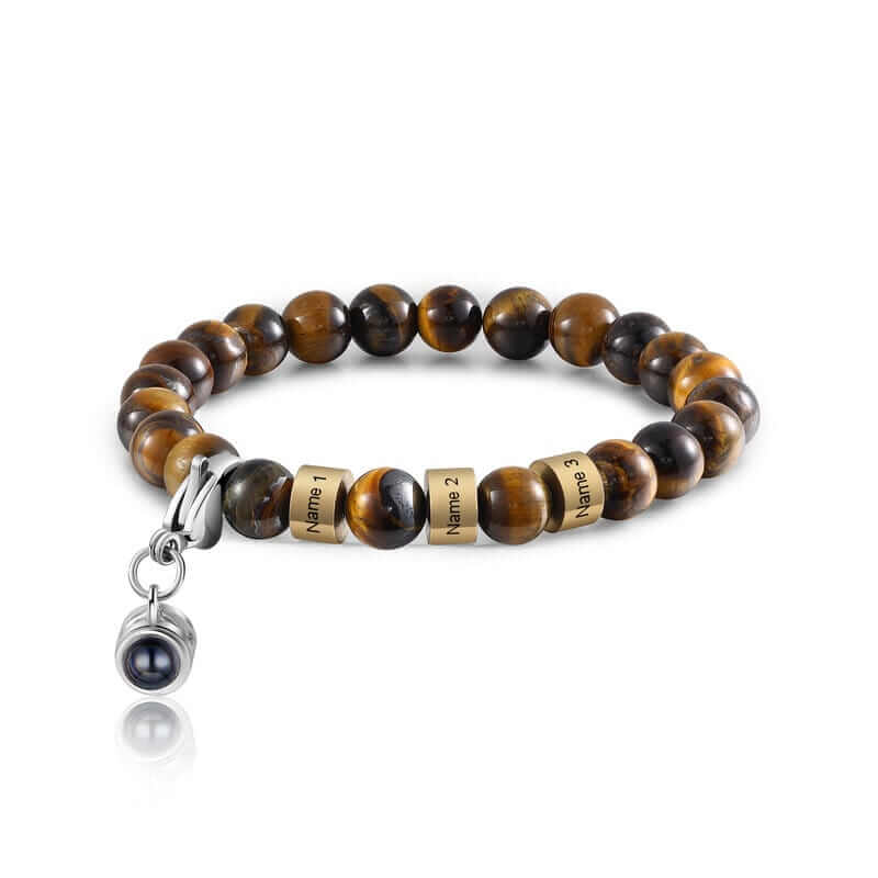 Tigerauge-Steinarmband mit 3 Namensperlen