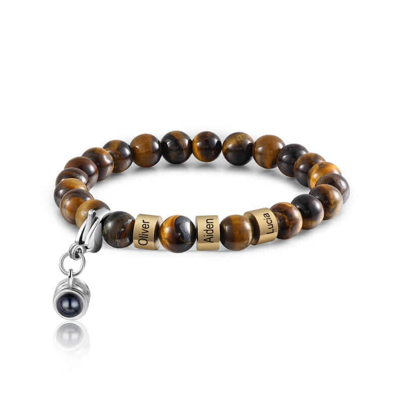 Tigerauge-Steinarmband mit 3 Namensperlen