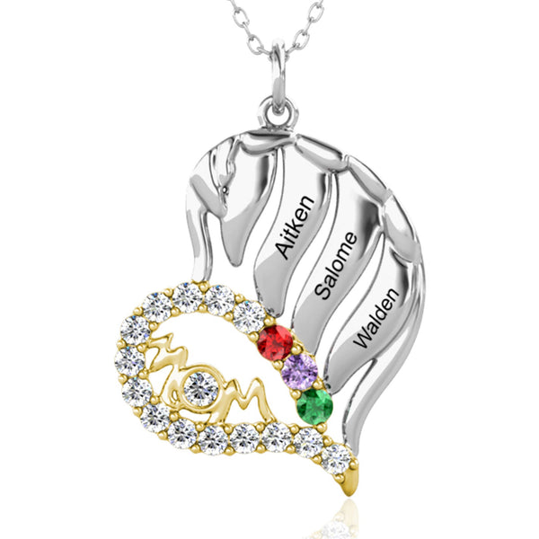 3 Birthstones 3 Name Mom Necklace