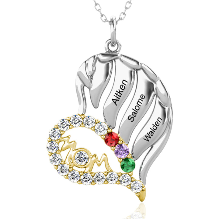 3 Birthstones 3 Name Mom Necklace