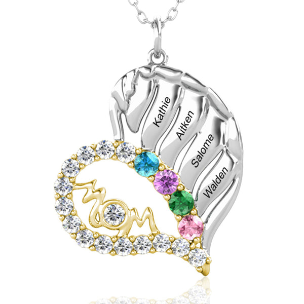 4 Birthstones 4 Name Mom Necklace