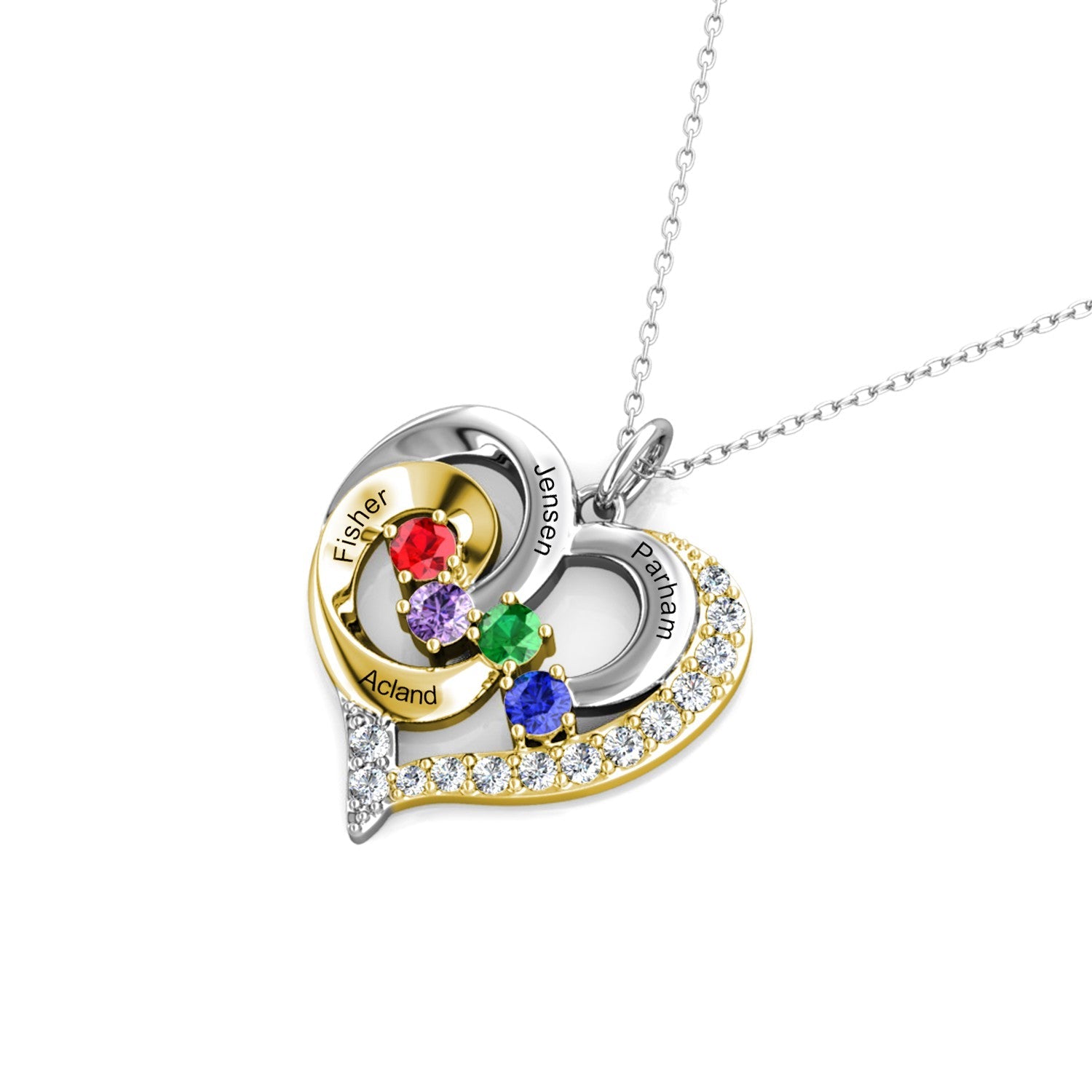 4 Birthstones 4 Name Necklace