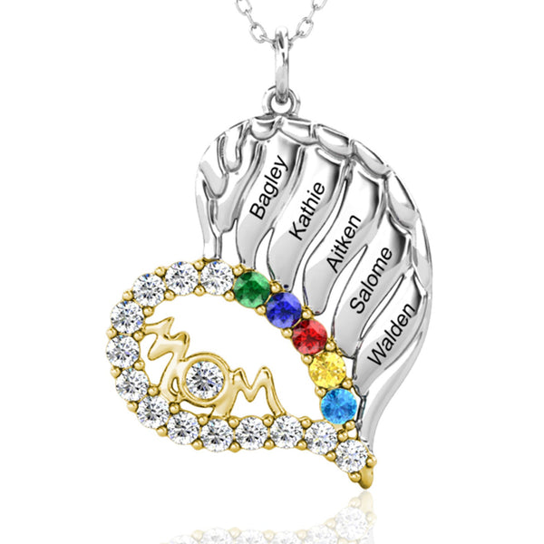 5 Birthstones 5 Name Mom Necklace