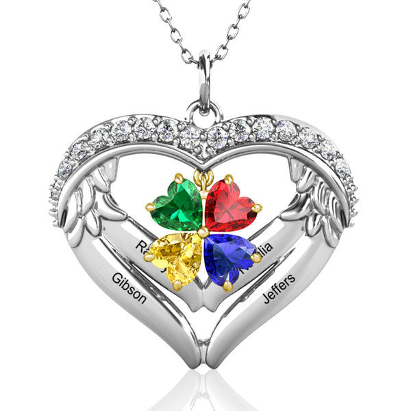 Angel Wings 4 Birthstones 4 Name Necklace