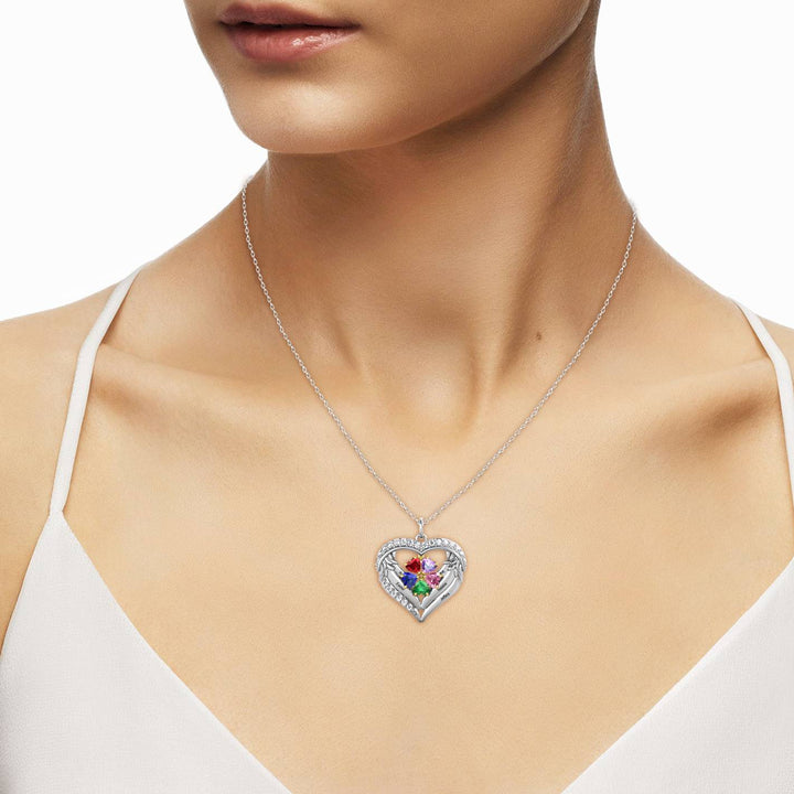 Angel Wings 5 Birthstones 5 Name Necklace