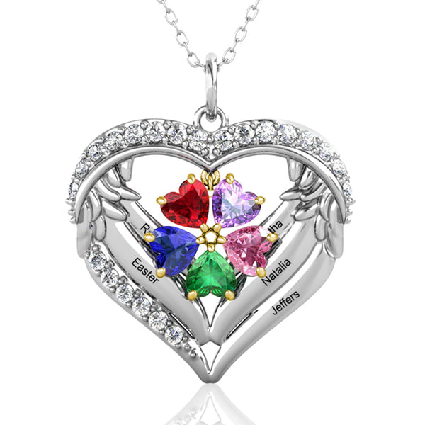 Angel Wings 5 Birthstones 5 Name Necklace