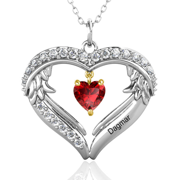 Angel Wings Birthstone Name Necklace