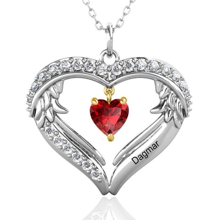 Angel Wings Birthstone Name Necklace