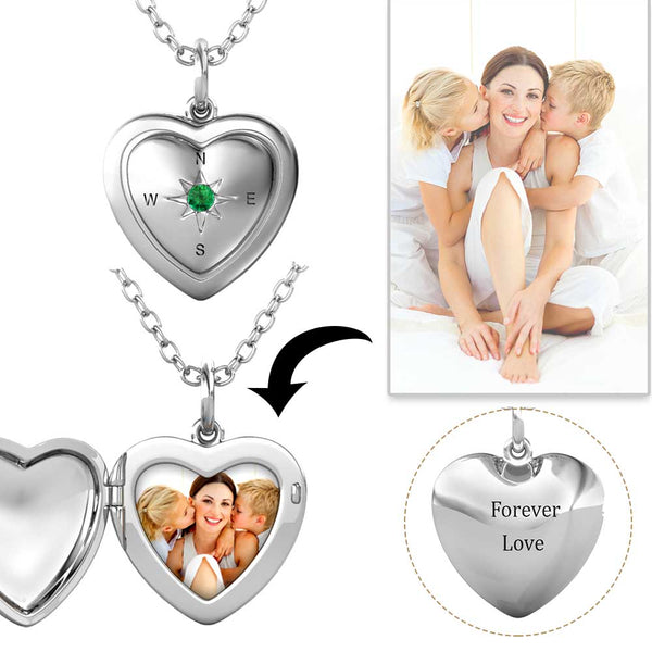 Heart Photo Locket Necklace with Birthstone