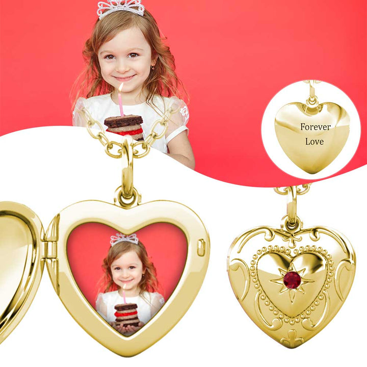 Heart Photo Locket Necklace with Birthstone