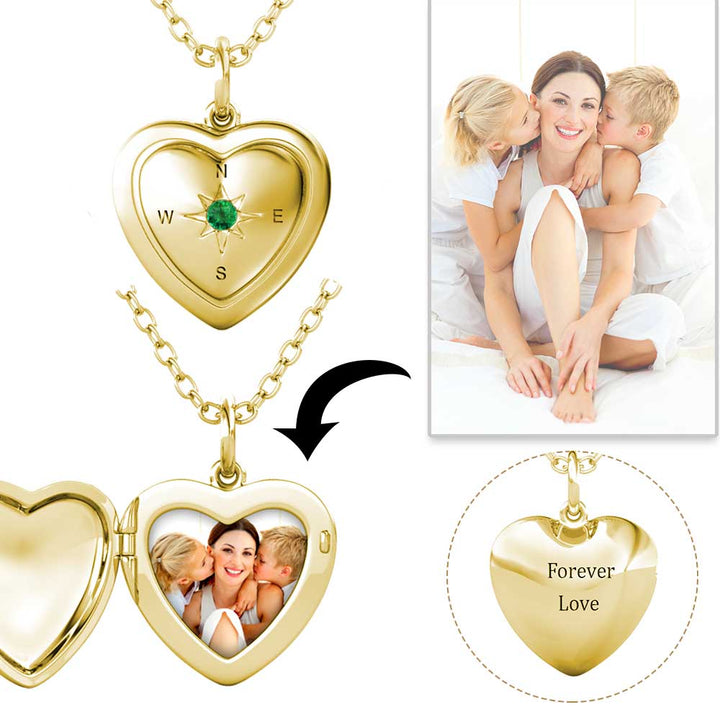 Heart Photo Locket Necklace with Birthstone